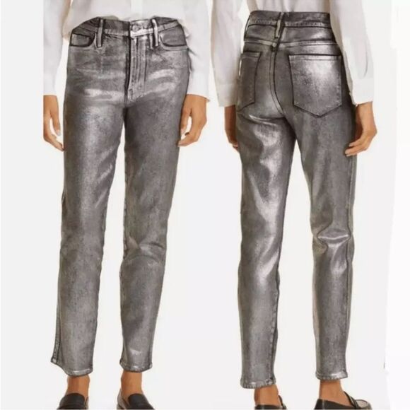 NWT FRAME Le Sylvie High Waist Straight Straight Leg Jeans Metallic - Picture 1 of 7